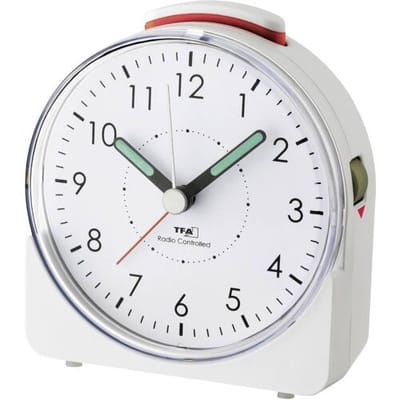 TFA Dostmann 60.1513.02 - Wekker - Analoog - Radiogestuurde tijdsaanduiding - Stil uurwerk "Sweep" - Alarm - Snooze - Kunststof - Lichtgevende wijzers - Schermverlichting - Wit