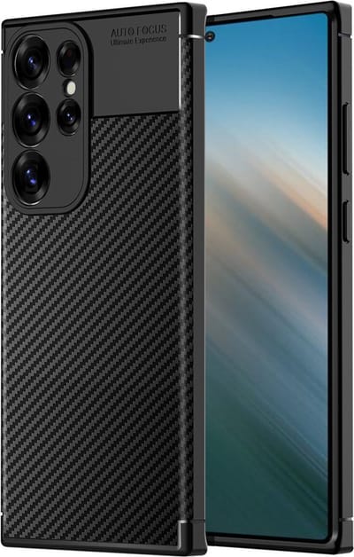 Techsuit Carbon Fiber Silicone Back Cover Hoesje geschikt voor Samsung Galaxy S25 Ultra - Zwart