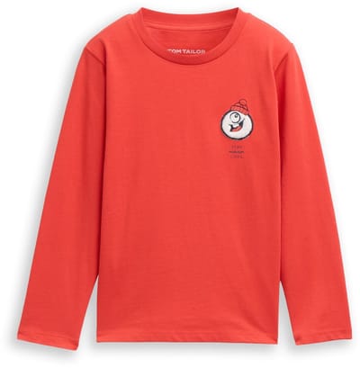 Tom Tailor - Shirt met lange mouwen en print - Maat 92/98 - soft red