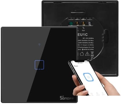 SONOFF T2/T3EU 433 MHz RF Wi-Fi aanraakwandenschakelaar, slimme scènebediening via de eWeLink afstandsbediening, spraakbesturing met Alexa en Google Home