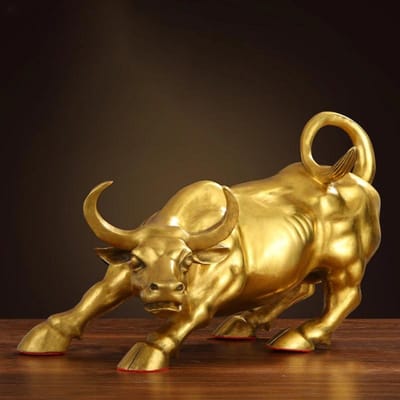 12cm Messing Os Wall Street Stier Figurine Aanstormende Aandelenmarkt Stier Standbeeld Feng Shui Sculptuur Huis Kantoor Decoratie Cadeau brown