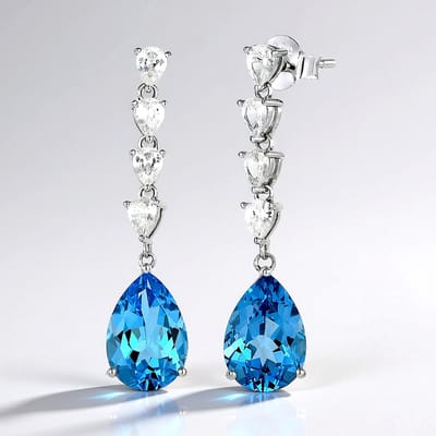 Cavill - Zilveren Oorbellen met Blauwe Marambaia Topaas 6,3 ct & Cambodjaanse Zirkonia - Peervorm - Luxe Sterling Zilver - Dames Sieraden
