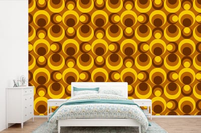 Behang - Fotobehang Patronen - Retro - Bruin - Geel - Breedte 360 cm x hoogte 240 cm