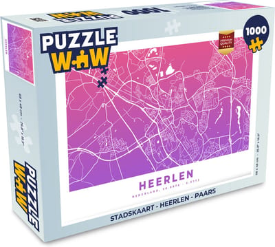 Puzzel Stadskaart - Heerlen - Paars - Legpuzzel - Puzzel 1000 stukjes volwassenen - Plattegrond
