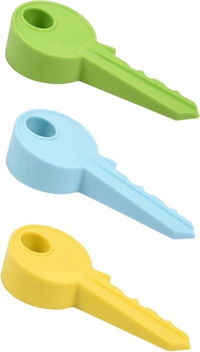 Set van 3 Deurstoppers in Silicoon - Sleutelvormige Universele Wedge, Vingerbeveiliging voor Thuis, Tuin en Kantoor (Groen, Blauw, Geel)