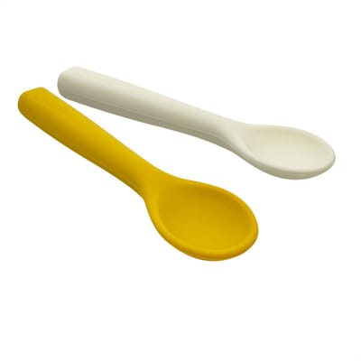 Smikkels - Siliconen set babylepels - Baby bestek - Veilig Kinderbestek - Duurzaam - Peuterlepel - BPA vrij - Geel en wit