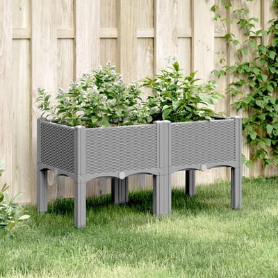 vidaXL - Plantenbak - met - poten - 80x40x42 - cm - polypropeen - lichtgrijs
