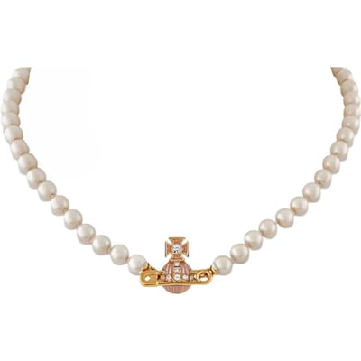 Vivienne Westwood Kitty Saturn Broche Pendentif Glaçure Porcelaine Collier Perles Collier Femme Or 6301011O-02R661-CN Box white