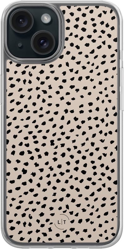 Hoesje geschikt voor iPhone 15 - Almond dots - 2in1 backcover - Gestipt - Beige - Leuke Telefoonhoesjes