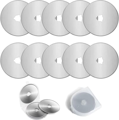 Verwisselbare 45 mm Snijbladen - 10 Stuks Roestvrijstalen Rond Knives met Opbergdoos voor Papier, Stof en Leer, Ideaal voor Quilten en Naaien
