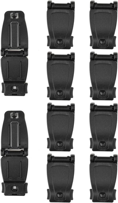 Multifunctionele Molle Carabiner Clips 2.5 cm voor Bevestigen aan Rugzakken en Tassen, Zwart, Set van 10, Duurzaam en Lichtgewicht