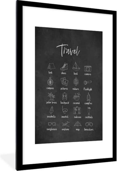 Fotolijst incl. Poster - Spreuken - Quotes - Travel - Tent - Schoenen - 60x90 cm - Posterlijst