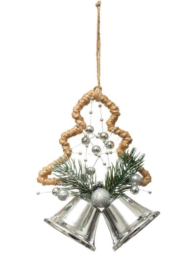 JJA - Kerstboom- en zilveren bellenhanger 12 cm van touw