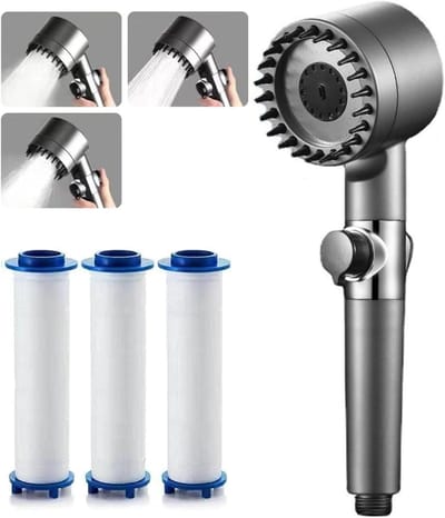 Hoogdruk Handdouche met 3 Stralen, Limescale Bestendig, Waterbesparend en Inclusief 3 Vervangbare Filters voor Optimale Douche-ervaring
