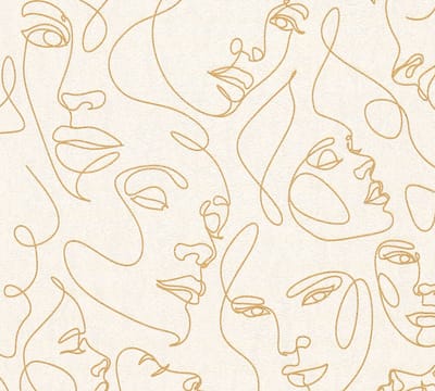 LIJNTEKENING BEHANG | Gezichten - Wit Goud - A.S. Création Pintwalls III