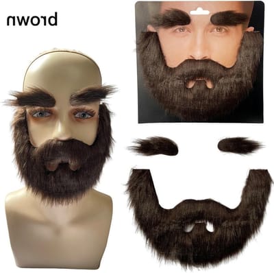 Set van Neppe Snorren en Baarden - Zelfklevende Gezichtshaar voor Kostuums en Halloween Feestjes (Bruin)
