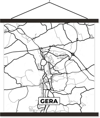 Posterhanger incl. Poster 60x60 cm - Schoolplaat - Plattegrond - Gera - Kaart - Stadskaart - Textielposter - Zwarte latten - Stadskaart