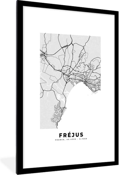 Fotolijst incl. Poster - Frankrijk - Fréjus - Stadskaart - Plattegrond - Kaart - 80x120 cm - Posterlijst