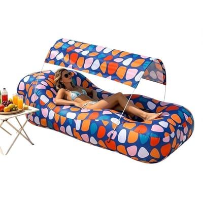 Opblaasbare Lounger - Luchtbank Zonnescherm - Ontspannen Buiten - Ingebouwde Zonwering - 190x75cm - Als afbeelding