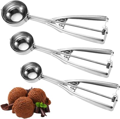 Nevolis IJsschep Set – 3 Stuks Roestvrijstalen IJslepels | Perfect voor IJs, Sorbet, Fruit & Aardappelpuree