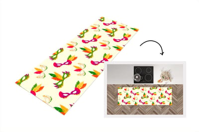 Keukenloper - Loper keuken - Carnaval - Masker - Patronen - 150x50 cm - Keukenloper vinyl