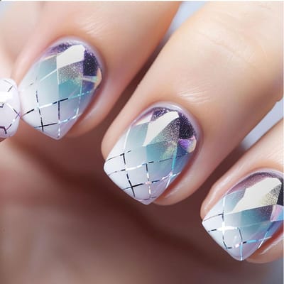 Dailygoods- Kunstnagels Korte Volledige Cover - 24 Stuks Vierkante Plaknagels - Geometrie Paars Kleurverloop - Lijm Op - Zelfklevende Nagels - Geschikt Voor Vrouwen - Nepnagels
