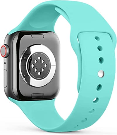 Stravo Siliconen Sportbandje – Zacht & Waterproof Horlogeband – Geschikt voor Apple Watch 42mm (Series 11/10), 41mm (Series 9/8/7), 40mm (Series 6/5/4/SE 1/2/3), 38mm (Series 3/2/1) – maat S/M – Cyan