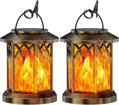 longziming -Solar tuinverlichting – Set van 2 Solar Tuinlampen met Dansend Vlam Effect – Waterdicht, IP65 – Oplaadbaar via Zonne-energie – Draadloos voor Buiten, Balkon en Decoratie