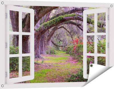 Gards Tuinposter Doorkijk Sprookjesbos - 90x60 cm - Tuindoek - Tuindecoratie - Wanddecoratie buiten - Tuinschilderij