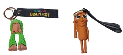 Happy Trendz® Italian Brain Rot Sleutelhanger Set – Tung Tung Tung Sahur Italian Brainrot Sleutelhanger & Brr Brr Patapim (Bruine Man met Knuppel) – 2 stuks – Must-Have Collectie
