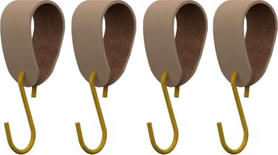 S-haakje Goud + leren hanger: TAUPE - Maat M - set van 4 (S-haakjes - kapstokhaakje - handdoekhaakje - kapstokhaak - ophanghaken - S-haken)