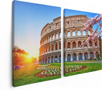 Artaza Canvas Schilderij Tweeluik Colosseum bij Zonsopgang in Rome, Italië - 120x80 - Foto Op Canvas - Canvas Print
