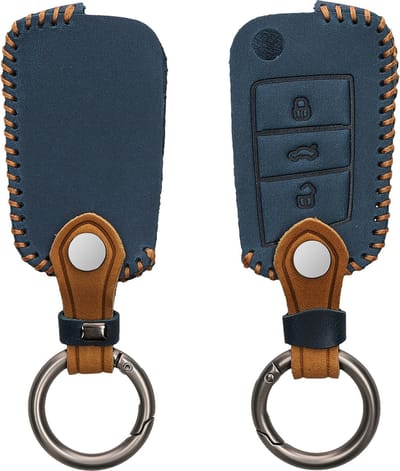 kwmobile autosleutel hoesje geschikt voor VW Golf 7 MK7 3-knops autosleutel - Autosleutel behuizing in marineblauw / lichtbruin