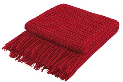 Zachte Decoratieve Gebreide Deken - Lichtgewicht Reisdeken met Franjes - Rood - 127 x 152 cm