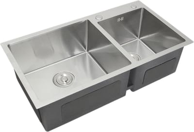 Rvs dubbele vierkante spoelbak - satijn - 82x45x22cm - met afvoer