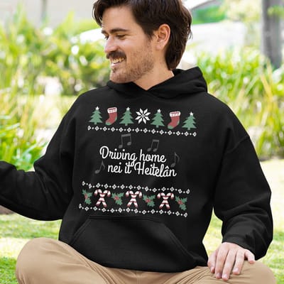 Friese Kerst Hoodie Zwart Driving Home Nei It Heitelân - Maat XS - Uniseks Fit - Kerstkleding Voor Dames & Heren