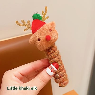 1 stuks Kerst Spiraal Haarelastiek met Rendier & Boom Haarband - Elastisch Vlecht Haarband Schattige Feestelijke Haaraccessoires 1pc brown