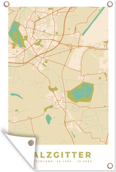 Muurdecoratie Vintage - Stadskaart - Plattegrond - Salzgitter - Kaart - 120x180 cm - Tuinposter - Tuindoek