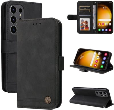 Voor Samsung Galaxy S24 Ultra Skin Feel Life Tree Metalen knop lederen telefoonhoes (zwart)