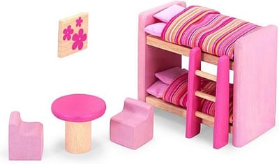 Pintoy Roze Kinderkamer Meubelset voor Poppenhuis - Houten Speelgoed Slaapkamer voor Kinderen