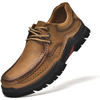 Lente en Herfst Buitenwerkkleding Leren Schoenen Britse Stijl Zakelijk Casual Leer Herenschoenen Antislip Slijtvast Middenleeftijd Papa Schoenen 46