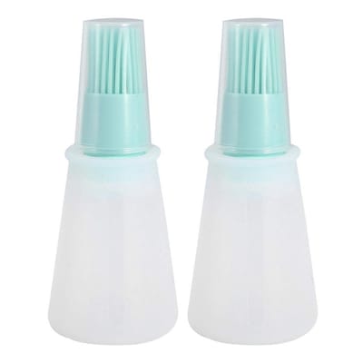 Dailygoods- Siliconen Flessen Set van 2 - Hittebestendige Borstelkop - Herbruikbare Verpakking - Transparant Dekseldesign - Vlek- en Geurbestendig - Duurzaam Gebruik - Olieborstel