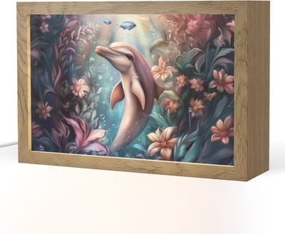 Nachtlampje 30x20 cm - Kinder lampje - Dolfijn - Vissen - Onderwaterwereld - Bloemen - Tafellamp kinderkamer - Slaapkamer lamp - Bedlamp kinderen - Kinderlampje stopcontact - Wandlamp babykamer - Nachtlampjes
