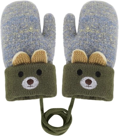 Warme gebreide babyhandschoenen voor 0-3 jaar met fleece voering, schattige cartoonbeer, ideaal voor winterse kou en bescherming van kleine handen