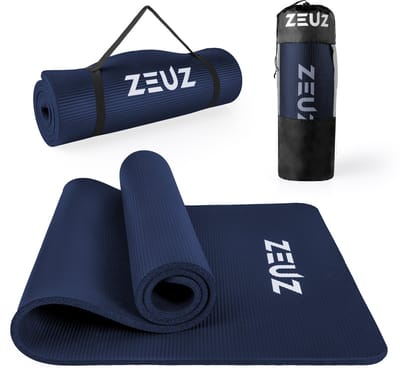 ZEUZ Yoga Sport Mat 180 x 60 x 1,5 CM voor Fitness & CrossFit – Yogamat, Fitnessmat, Sportmat & NBR Fitnessmat Incl. Draagtas - Marineblauw