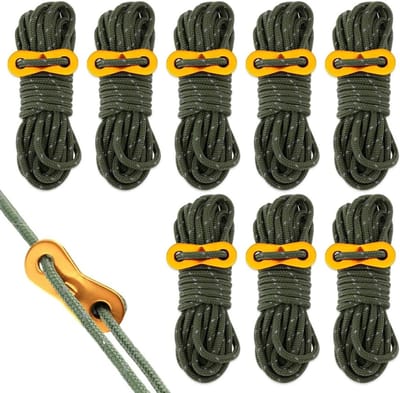 Reflecterende spanners voor camping en outdoor, 8 stuks, 4 m, lichte aluminium spanbanden voor wandelen en avontuurlijke activiteiten