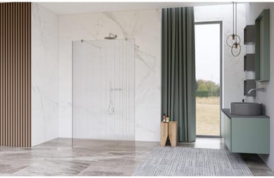 FugaFlow Eccelente Vetro Vrijstaande inloopdouche badkamer - 100x200cm - Helder geribbeld - antikalk - 8mm veiligheidsglas - met wandarmen - Chroom -