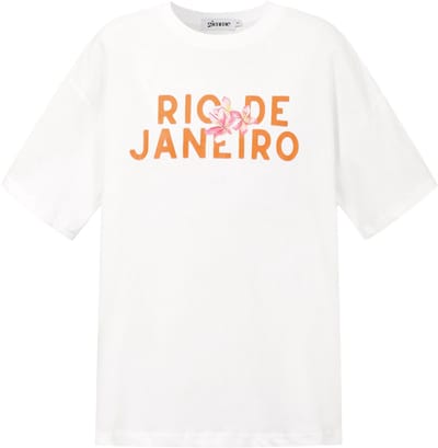 Rio De Janeiro Graphic Tee – Oversized T-shirt met Print – Casual Top voor een Zomerse Look - Wit - Maat S