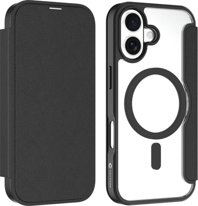 Coverzs Magsafe bookcase geschikt voor iPhone 16 Plus - Compatibel met magsafe - Book case en Back Cover - Magnetisch uitneembaar - Beschermhoes met pasjeshouder