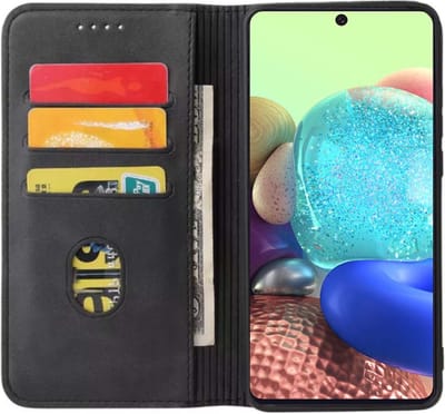 Smartphonica Samsung Galaxy A71 5G kunstleren hoesje met magnetische sluiting en pashouders book case - Zwart geschikt voor Samsung Galaxy A71 5G